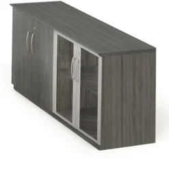 Mayline Medina Low Wall Cabinet, Wood / Glass Doors Gray Steel [MVLCLGS]